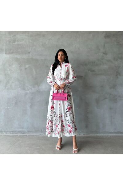 WellWay Εισαγόμενο υφασμάτινο φόρεμα Babel (περιλαμβάνεται ζώνη) - Ροζ NHN41