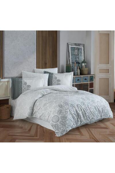 Generic Brand Set de lenjerie de pat dublu din poplin, gri İrene