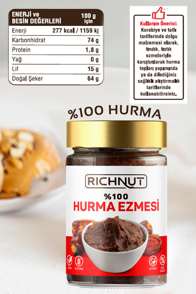 RİCHNUT %100 Doğal Hurma Ezmesi 400 gr (KATKISIZ HURMA PÜRESİ)