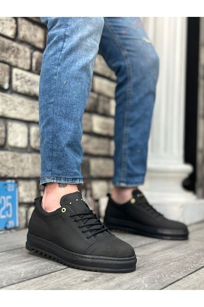 BOA BA0152 - High Sole Black Linen Men's Shoes