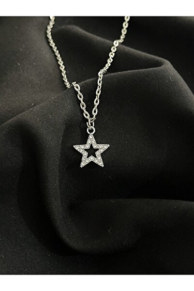 sleyshop zirkon taşlı gümüş renk yıldız kolye