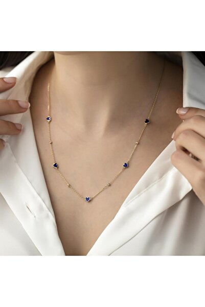 HEMS JEWELLERY Altın Mineli Kalp Zincir Kolye