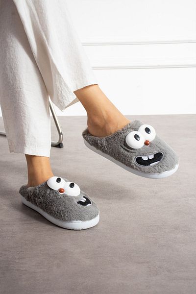 STOCON Smiley Funny Faced - Παιδικές και γυναικείες παντόφλες σπιτιού, βελούδινες αφράτες, αθόρυβη σόλα προίκας
