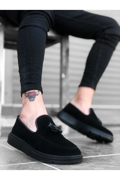 BOA BA0005 Laceless High Sole Classic Suede Black Black Sole Tassel Men's Shoes