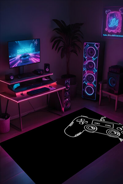 Noble Halı Dijital Baskı Gamer Oyuncu Makinada Yıkanabilir Genç Odası Oyun Od...