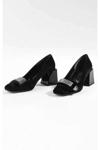 PARİS Pantofi cu toc clasic de catifea neagră de damă