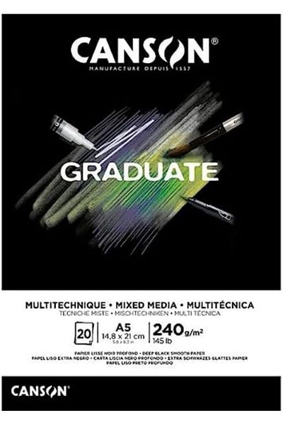 Canson Graduate Black Mix Media A5 240gr 20yp كتلة متعددة الأغراض /400131097