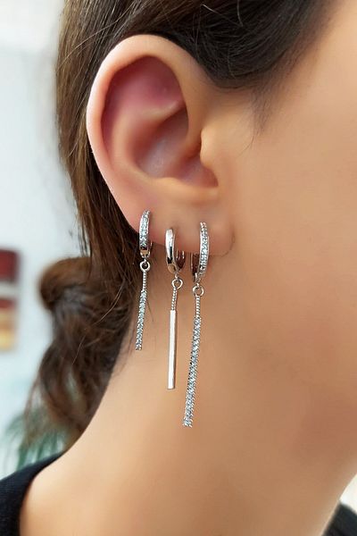 Çlk Accessories 3 قطع أقراط حجرية Trküpe3578 B34003