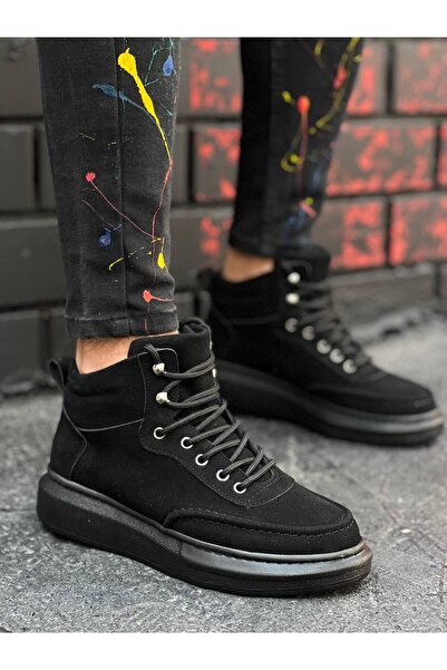 BOA Kb 0994 Black Suede Black High Sole Men's Ankle Boots