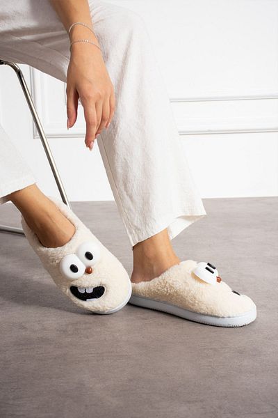 STOCON Smiley Funny Faced - Παιδικές και γυναικείες παντόφλες σπιτιού, βελούδινες αφράτες, αθόρυβη σόλα προίκας