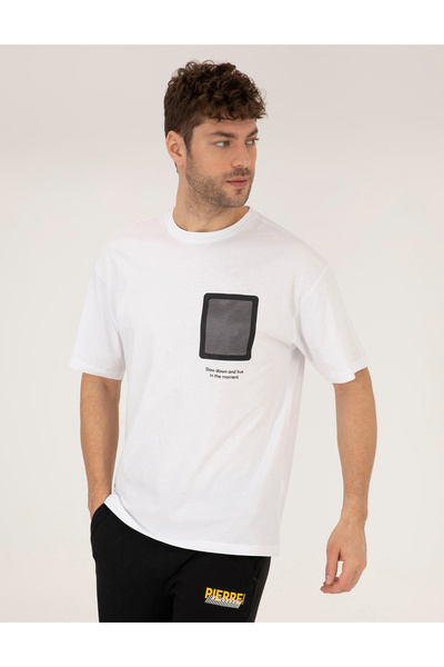 Pierre Cardin Beyaz Comfort Fit Baskılı Bisiklet Yaka Tişört 50262628-VR013