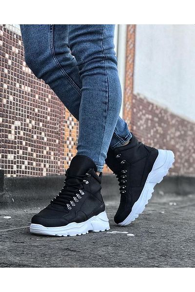 MOONFER Black Color Long Lace up Boots