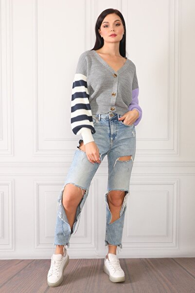 Devinka سترة نسائية تريكو موديل تريند بلون رمادي