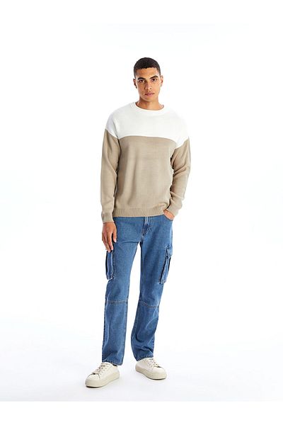 LC Waikiki Crew Neck Long Sleeve Color Blocked Men's Knitwear Sweater