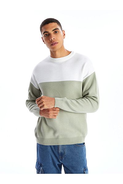 LC Waikiki Crew Neck Long Sleeve Color Blocked Men's Knitwear Sweater