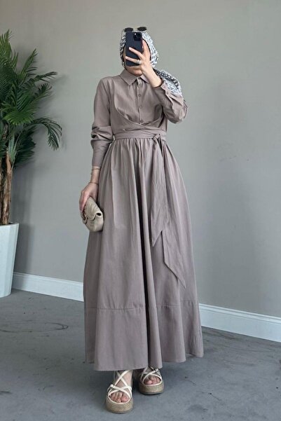 Hazamoda فستان أنيق برباط بلون المنك