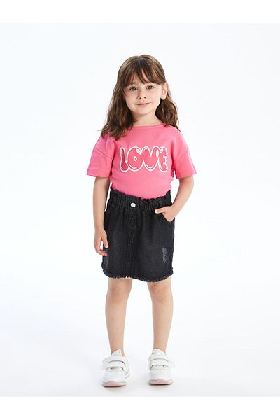 LC Waikiki Lcw Baby Girl Jean Skirt with Elastic Waist Fast Fashion