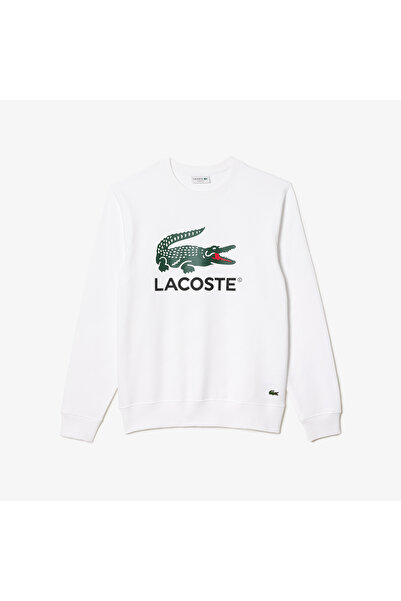 Lacoste Erkek Classic Fit Bisiklet Yaka Baskılı Beyaz Sweatshirt