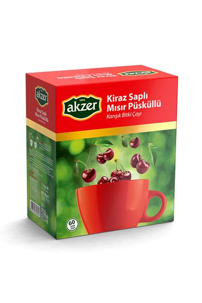 Akzer Natural Tea with Cherry Stem and Corn Tassels, 60 Pcs