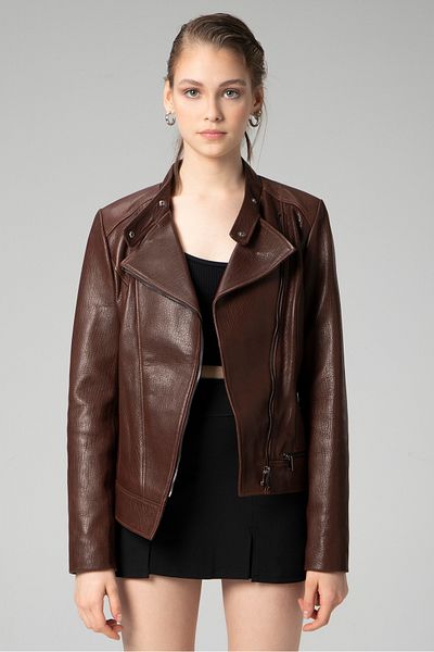 Dericlub Wm046 Jumbo Real Leather Women's Coat Hazelnut