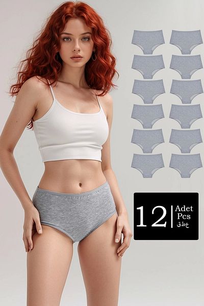 SESUME Women's High Waist Gray Cotton Panties - Pack of 12