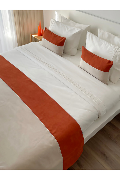 RİTMOHOME Bed Runner & Inner Filled Throw Pillow Set Double Cinnamon, Tile, Cream, Dowry, Bed Cover