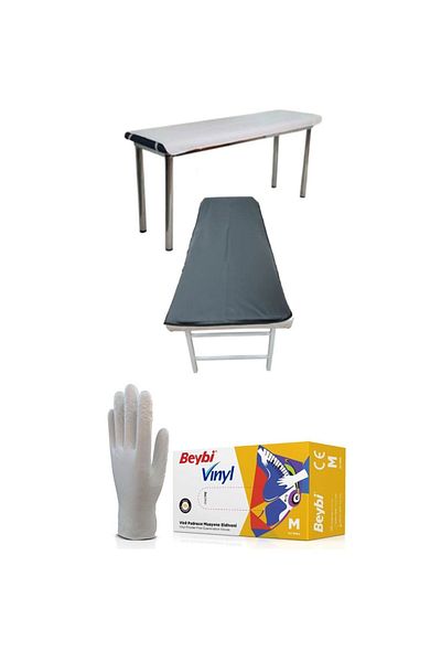 KFMEDİKAL Stretcher Cover PVC Elastic Black&white Liquid Proof + Vinyl Gloves 100 Pieces M