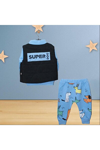 Jikko Baby Yelekli 3'lü Erkek Bebek Takımı - 6 12 18 Aylık Hardal Turuncu Mavi