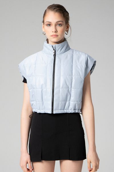 Dericlub Vestă puf pentru femei Ice Blue din piele naturală - Wm054