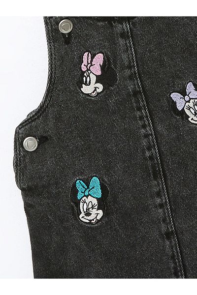 LC Waikiki Square Neck Minnie Mouse Embroidered Girls' Jean Dress