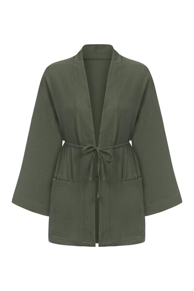praye Κιμονό Χακί Μουσελίνα - Σχέδιο με τσέπες
