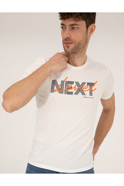 Pierre Cardin Μπλουζάκι με στάμπα Ecru Slim Fit Crew Neck 50262639-VR019