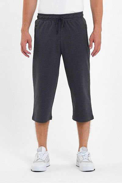 mmetalic Anthracite Men's Bermuda Capri - Zippered, Adjustable Elastic Waist Long Shorts