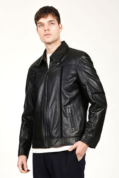 Dericlub Robin Men's Shirt - Oil Suede Banded Regular Fit Real Leather Black Coat