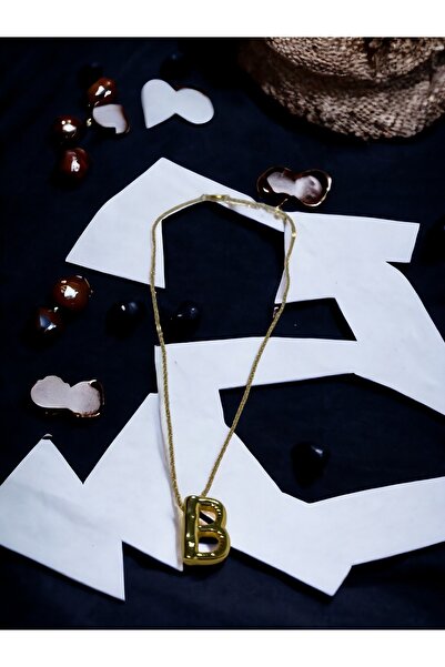 BRİLLANO Üç Boyutlu B Harfli Balon Gold Renk Kolye