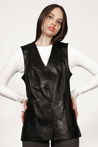 Dericlub Yb2017 Real Leather Women's Vest Black