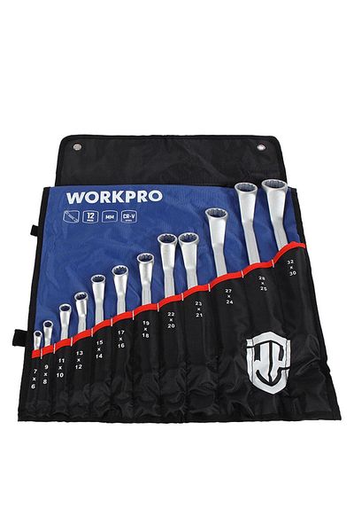 Workpro Wp 202510   - 6-32mm 12 Pieces Cr-V Professional Wrench Set with Cloth Carrying Hair