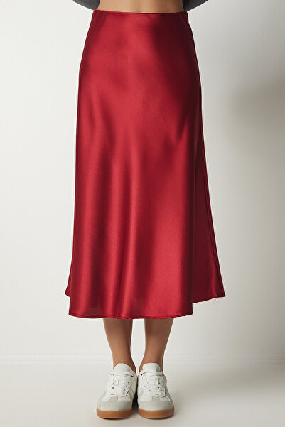 Lovelyİstanbul Satin Surface A-Line Skirt Red Ldd0004