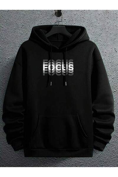 PROBADGER سترة هوديي سوداء كبيرة الحجم مطبوعة بتصميم فوكاس