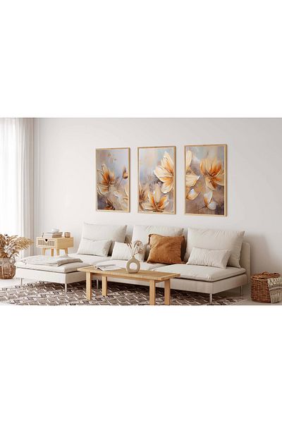 bestablo 3 Piece Framed Relief Look Decorative Flowers Wooden Painting Set, Home Decor, Abstract Painting