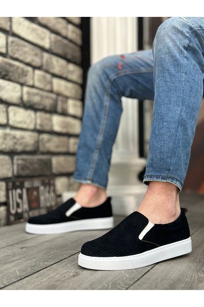 BOA BA0339 - Casual ανδρικά παπούτσια, ασπρόμαυρη σόλα και βελούδο χωρίς κορδόνια
