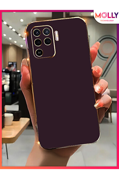 Molly Oppo Reno 5 Lite İçin Derin Mor Kenarları Gold Detaylı Lüks Silikon Kılıf