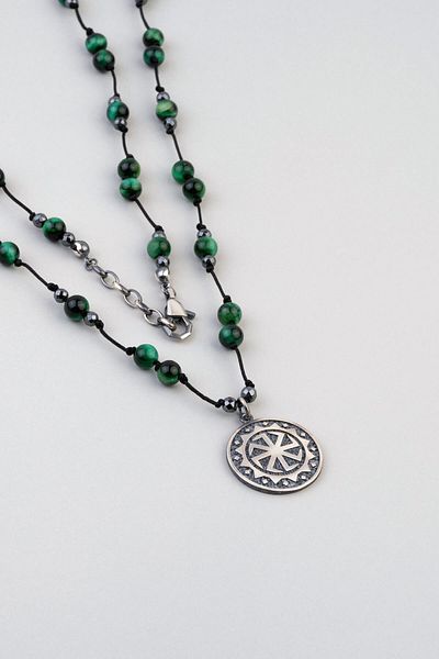 So CHIC... 80 cm Silver Men's Necklace with Hematite and Tiger Eye Stone