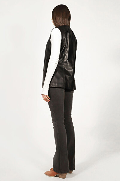 Dericlub Yb2017 Real Leather Women's Vest Black