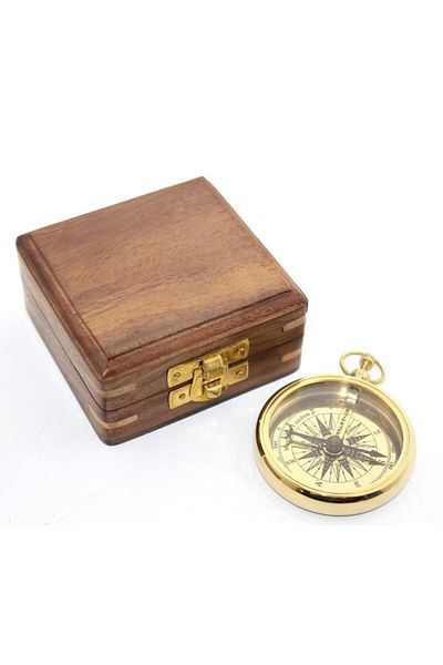 HSDemirci Brass Compass with Wooden Box