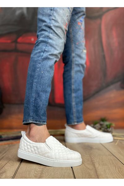 BOA BA0353 White Quilted - Casual Men's Shoes, Laceless