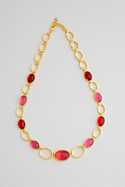 So CHIC... Pembe Uyum 18 Ayar Sarı Altın Kaplama 45 Cm Gümüş Tasarım Kolye