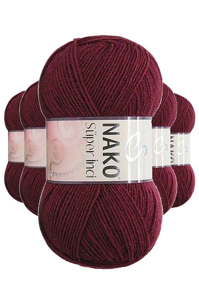 NAKO Claret Red 999 Super Pearl Hand Knitting Thread - 5 Pieces 100 gr