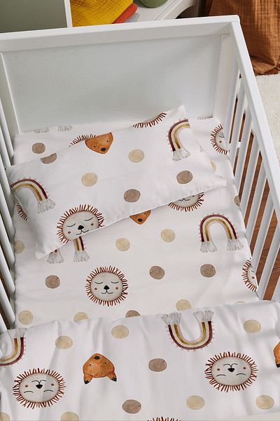 Tuğba Kuğu Mother's Side Crib Duvet Cover Set (60X100) - Iconic Series - Vintage Lion And Rainbow