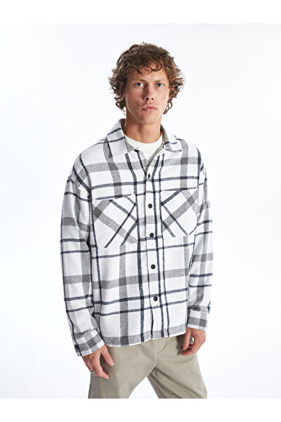 LC Waikiki Black Comfortable Fit Long Sleeve Plaid Men's Lumberjack Shirt Jacket